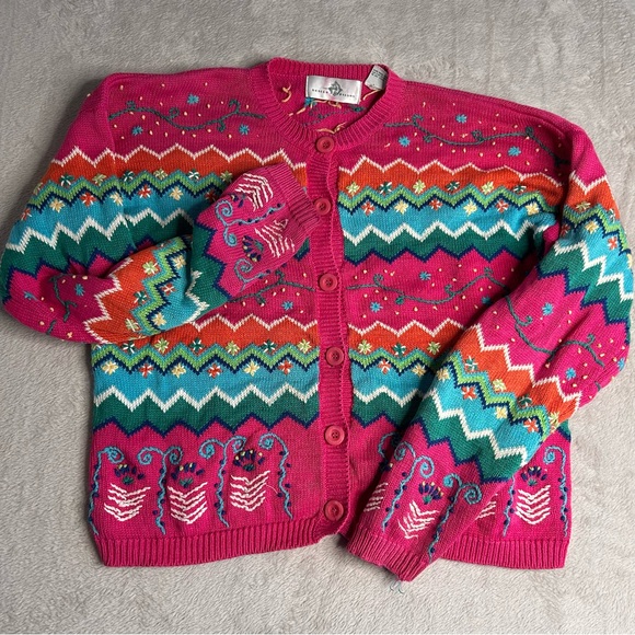 Design Options Sweater Women's Large Cardigan‎ Beaded Embroidered Multicolor - Picture 1 of 5